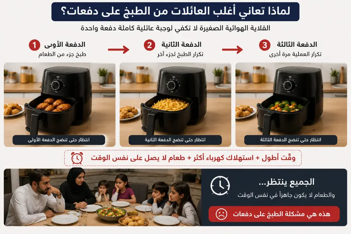 مشكلة الطبخ على دفعات في القلاية الهوائية الصغيرة