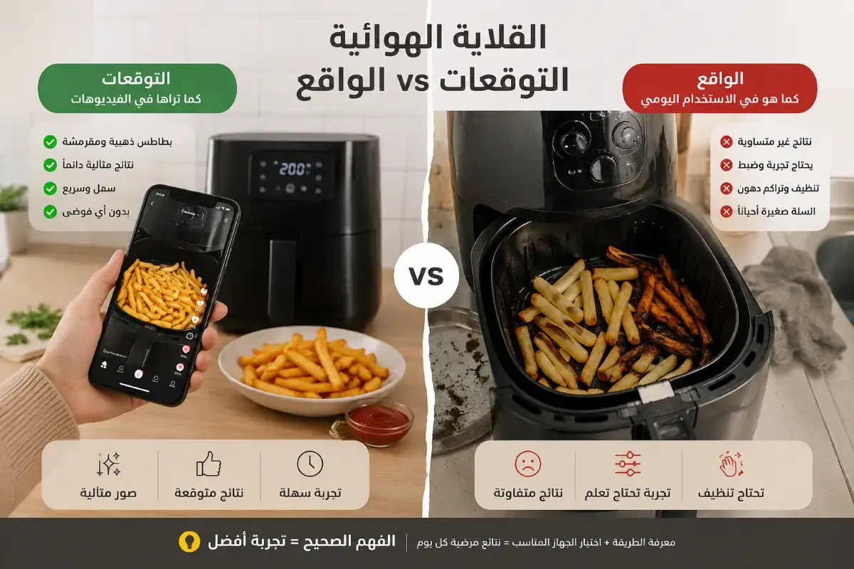 الفرق بين توقعات القلاية الهوائية والاستخدام الحقيقي اليومي