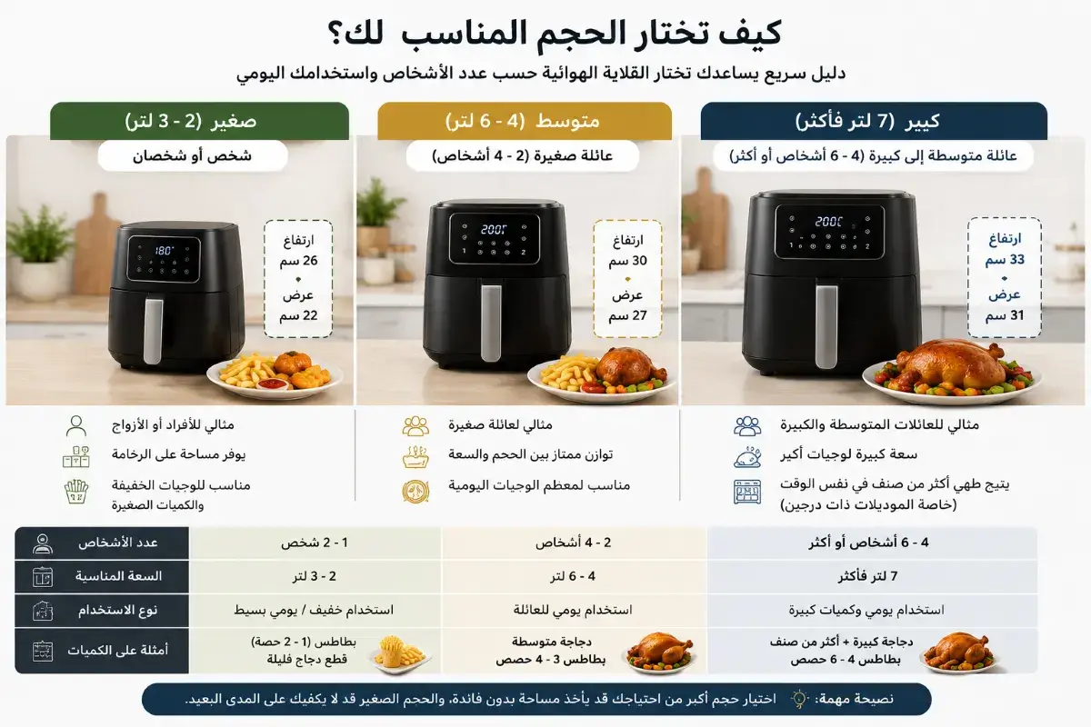مقارنة أحجام القلايات الهوائية للعائلات والأفراد