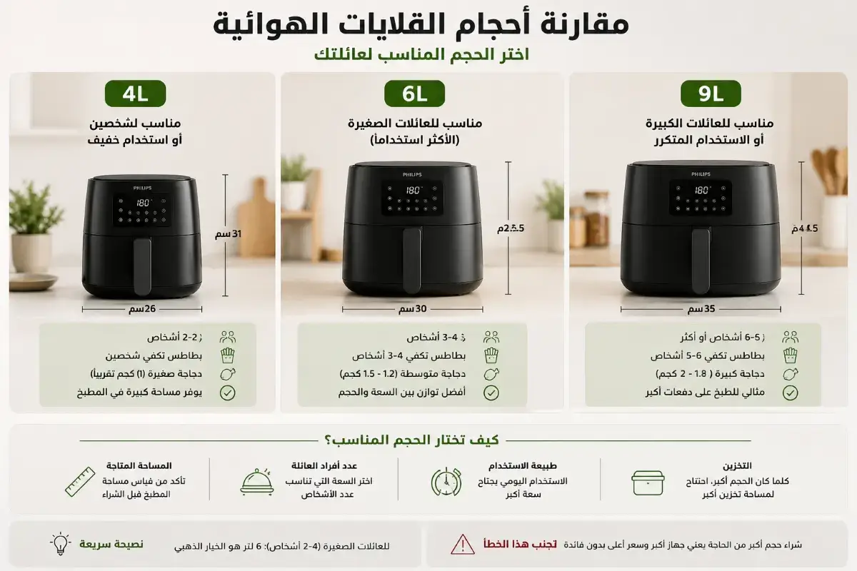 مقارنة أحجام القلايات الهوائية للعائلات الصغيرة