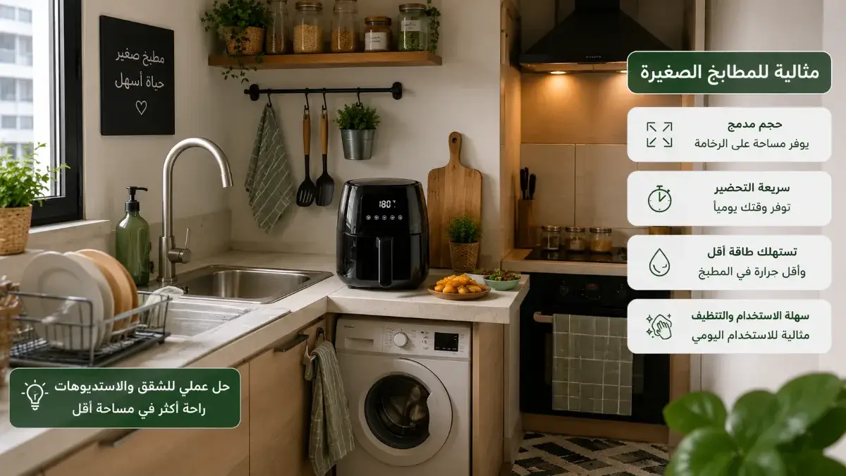 قلاية هوائية داخل مطبخ صغير مناسب للشقق