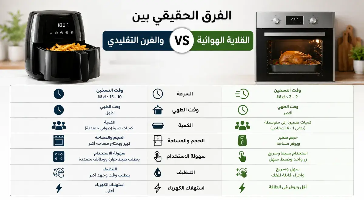 الفرق بين القلاية الهوائية والفرن التقليدي