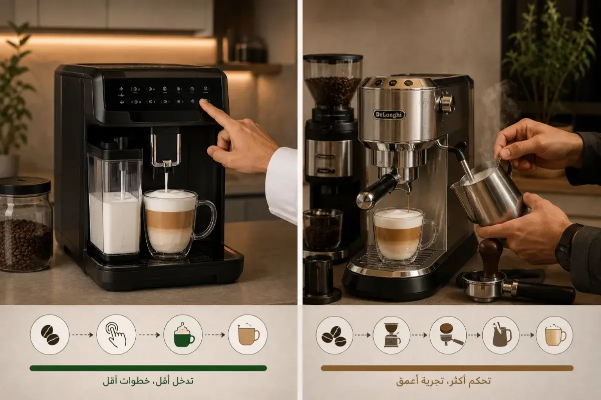مقارنة تحضير اللاتيه بماكينة أوتوماتيكية وعصا بخار يدوية
