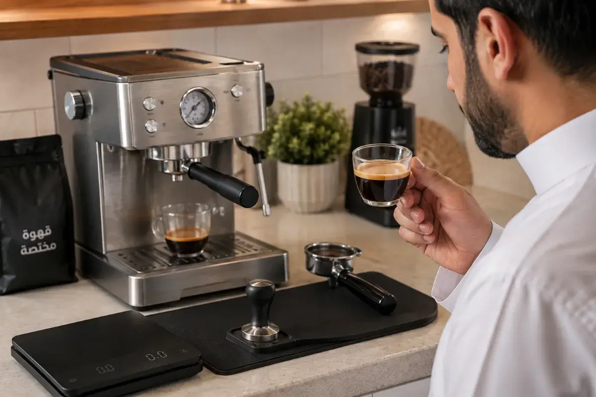 إسبريسو منزلي بطعم مر يحتاج إلى ضبط الاستخلاص
