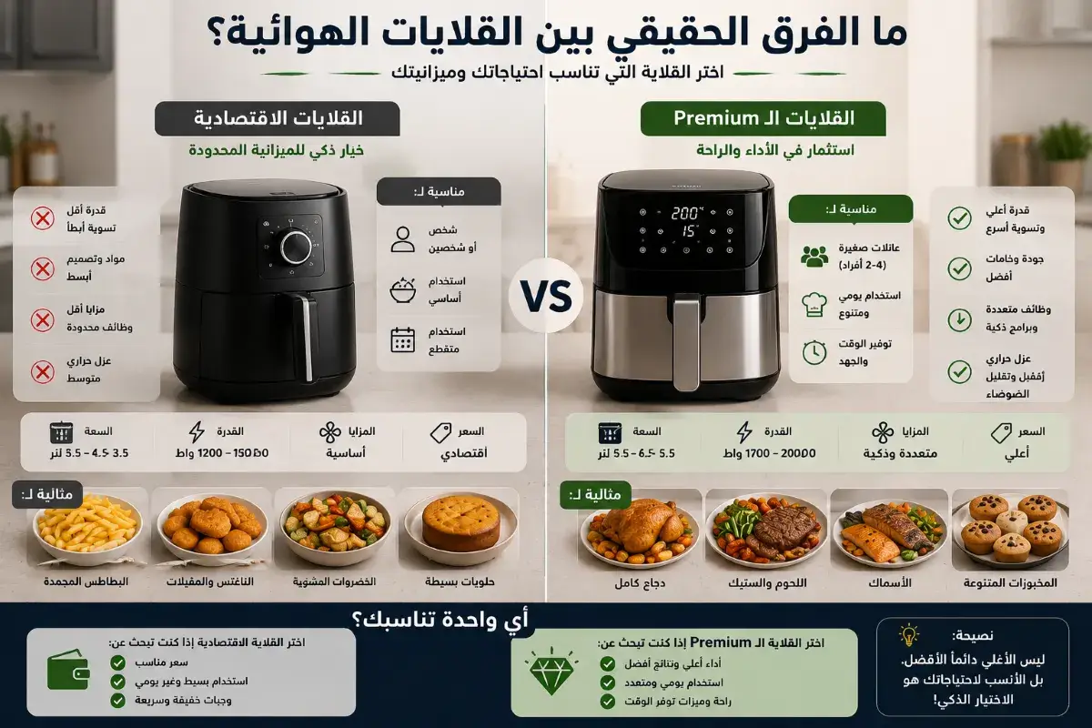 الفرق بين القلايات الهوائية الاقتصادية وPremium