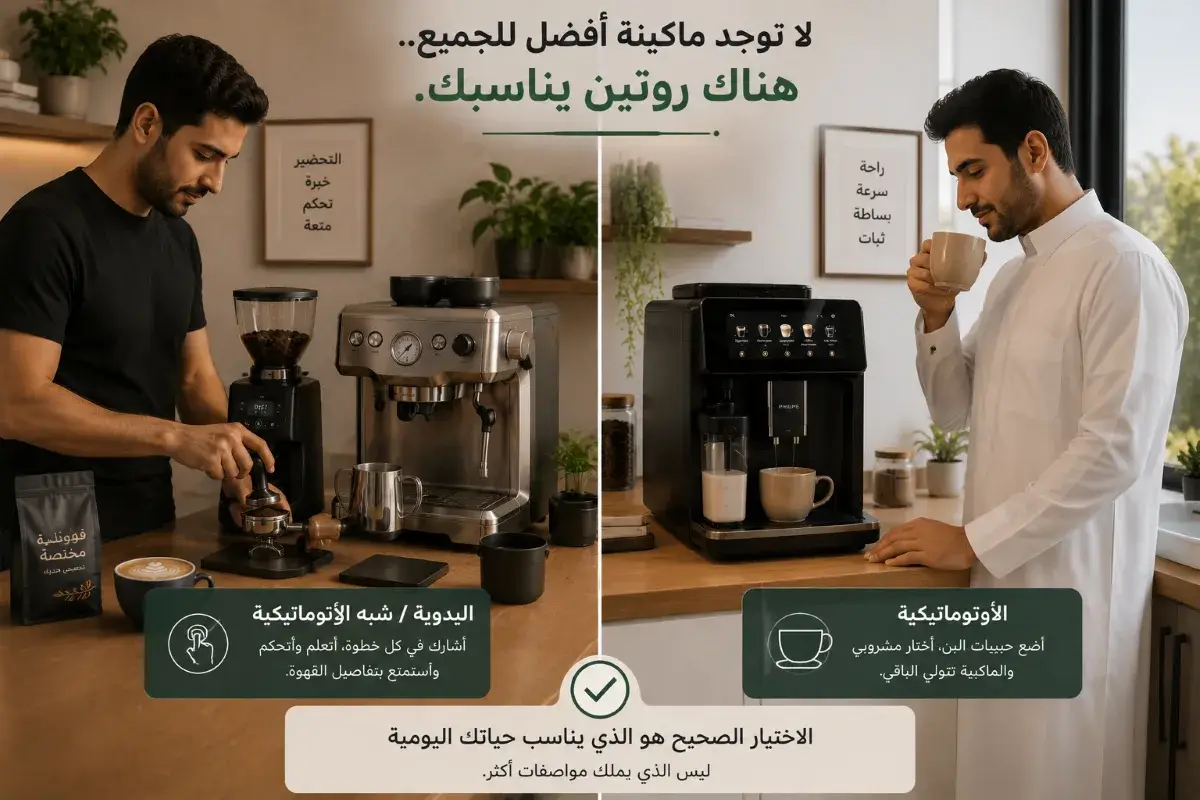 اختيار ماكينة الإسبريسو اليدوية أو الأوتوماتيكية حسب روتين تحضير القهوة