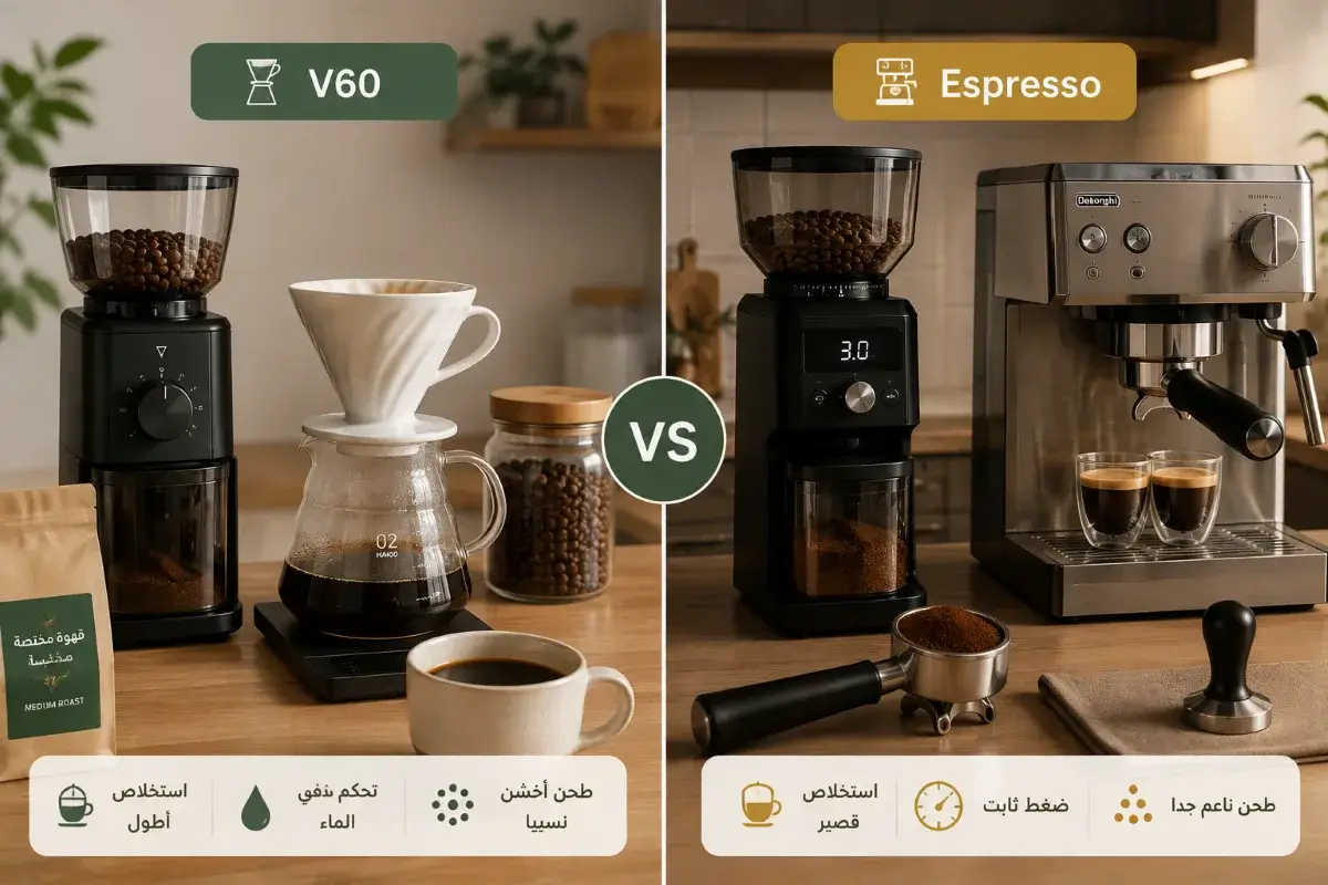 الفرق بين اختيار مطحنة القهوة لـV60 والإسبريسو