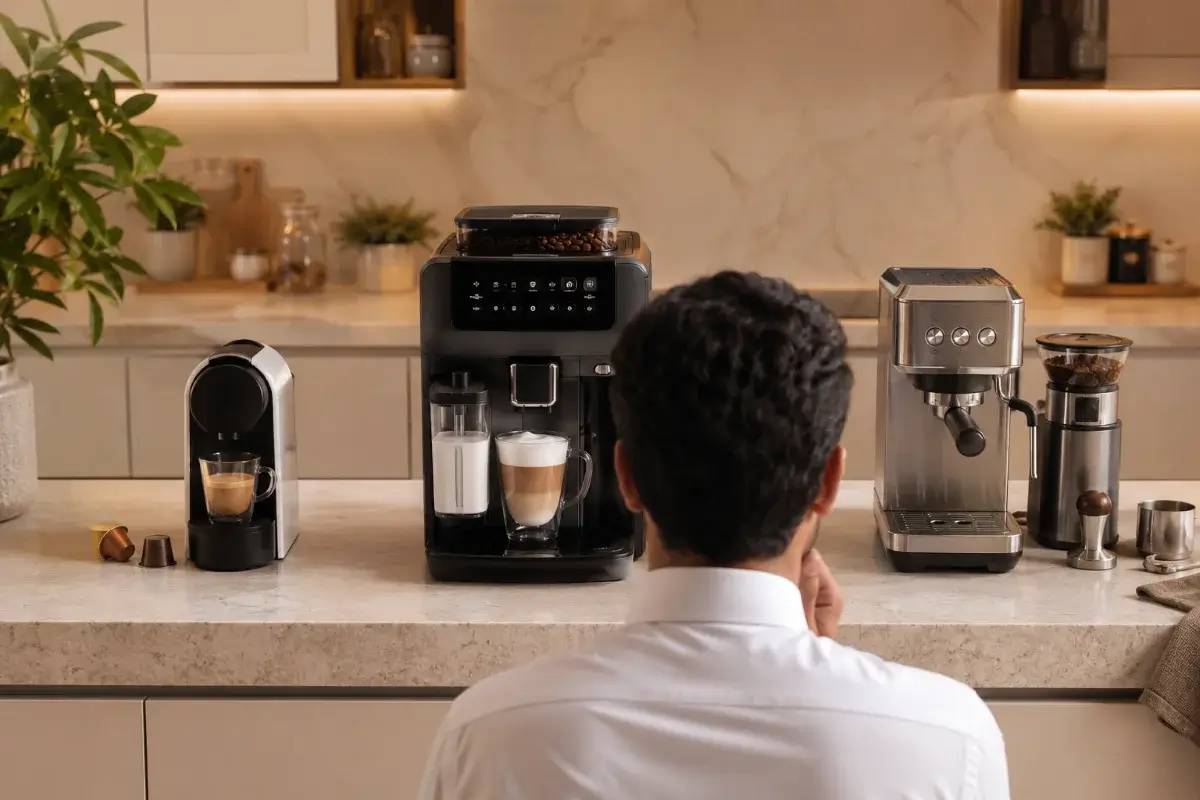 مقارنة أنواع ماكينات القهوة المناسبة للمبتدئين في مطبخ منزلي