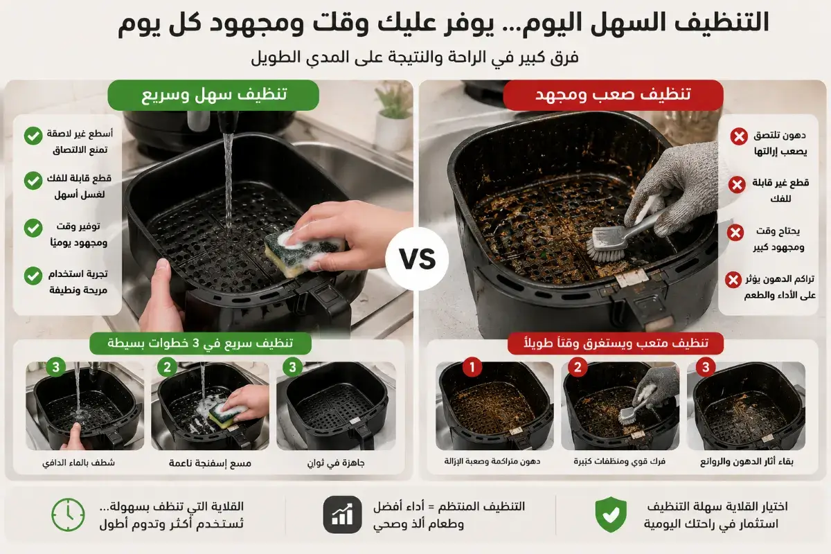 سهولة تنظيف القلاية الهوائية وتأثيرها على الاستخدام اليومي