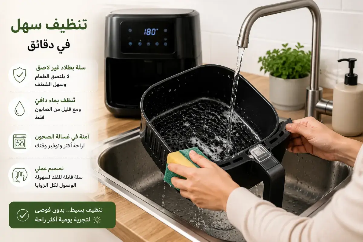 تنظيف سلة القلاية الهوائية بسهولة بعد الاستخدام