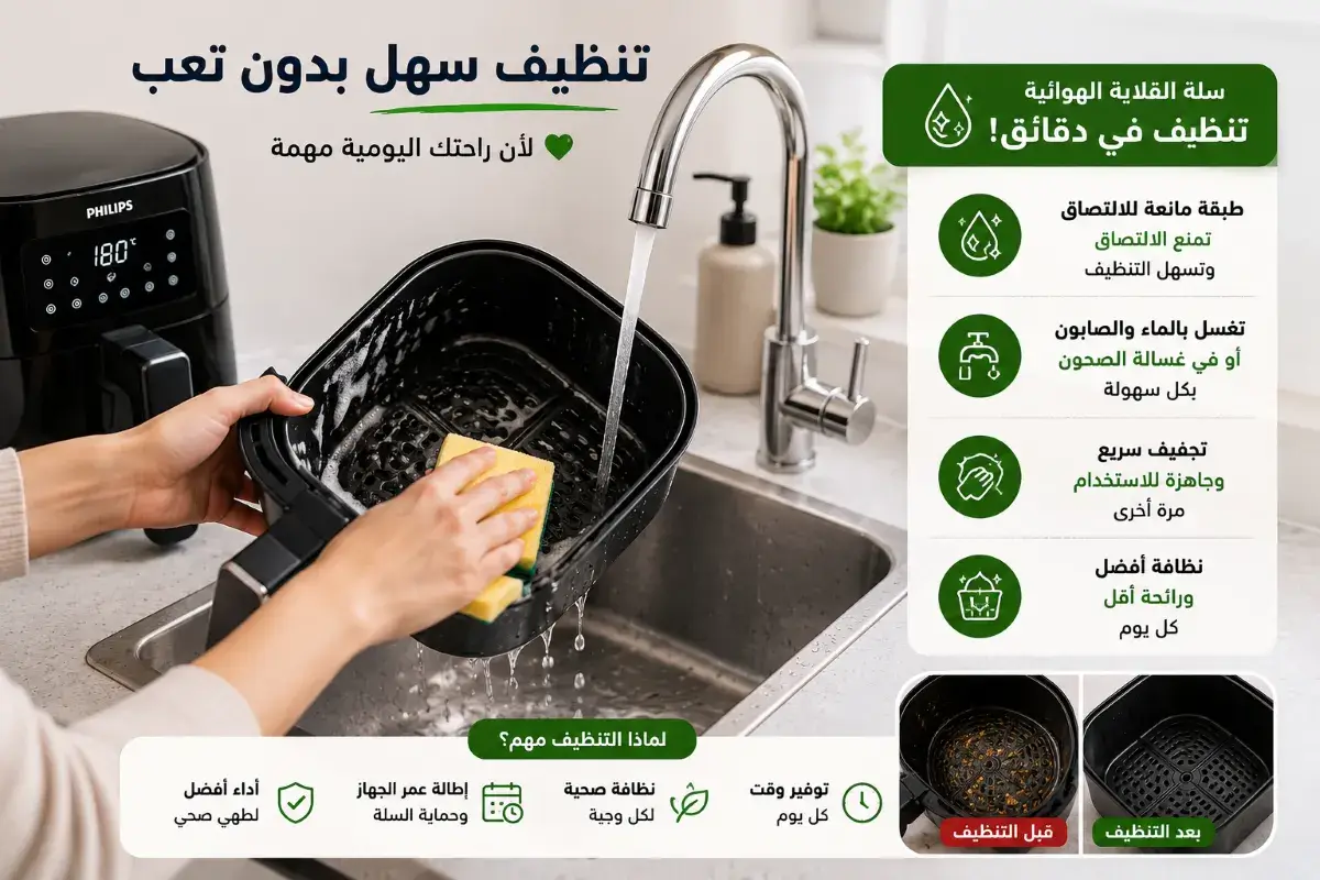 تنظيف سلة القلاية الهوائية بسهولة