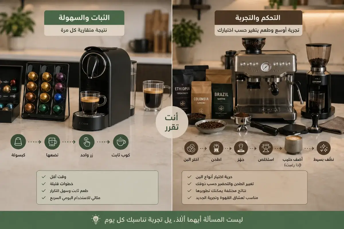اختيار أنواع البن مع الإسبريسو مقابل سهولة تكرار القهوة بالكبسولات