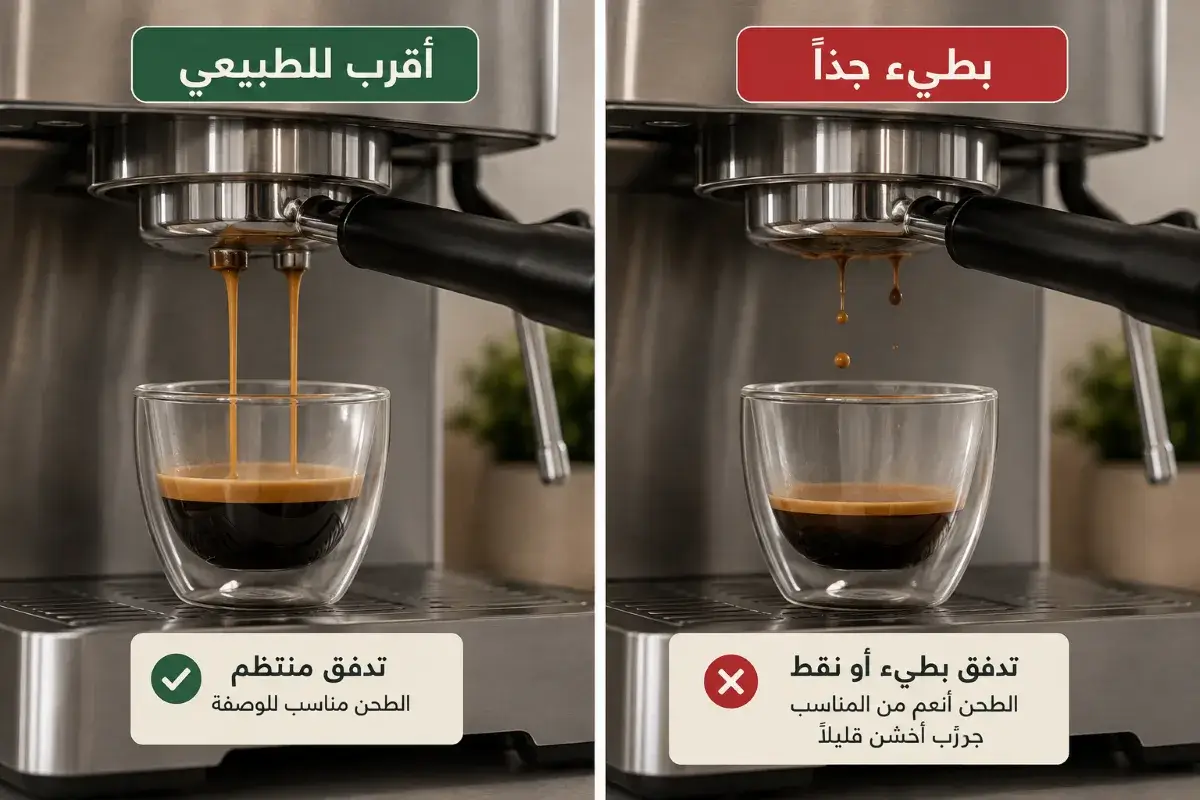 مقارنة بين تدفق إسبريسو بطيء جدًا وتدفق أكثر انتظامًا