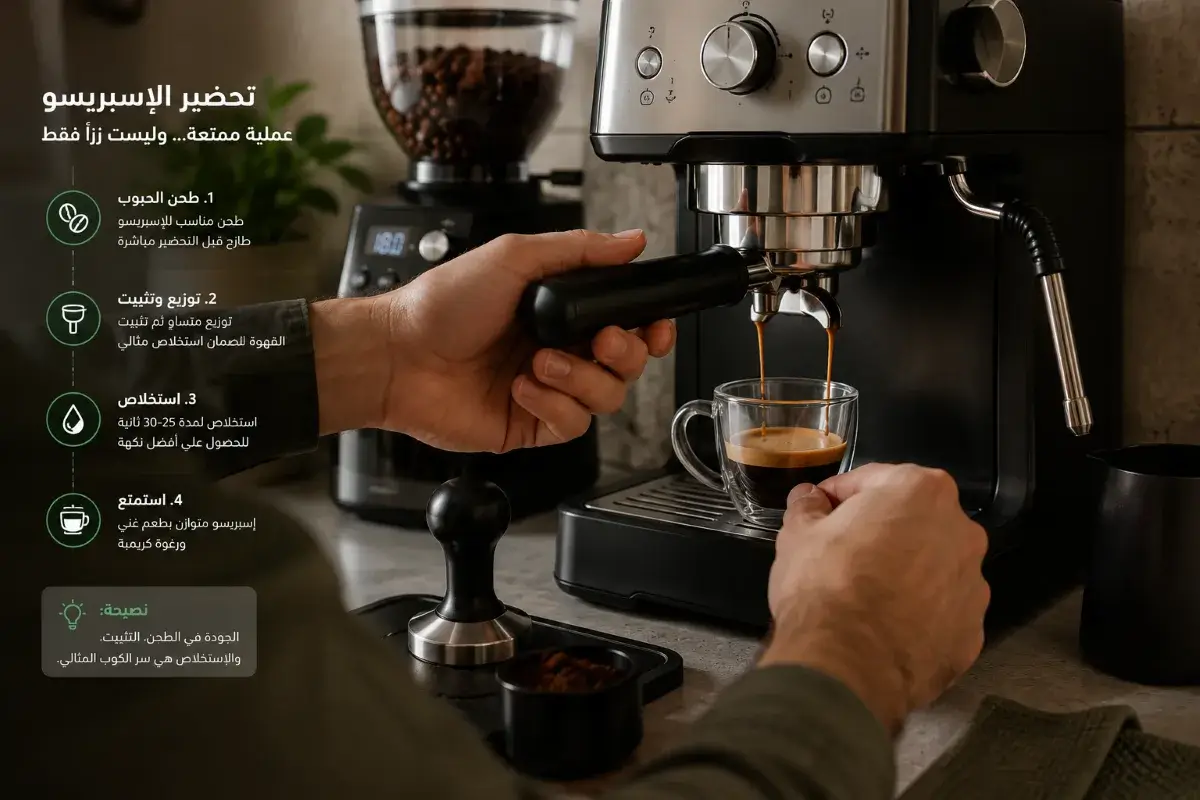 ماكينة إسبريسو منزلية أثناء تحضير القهوة