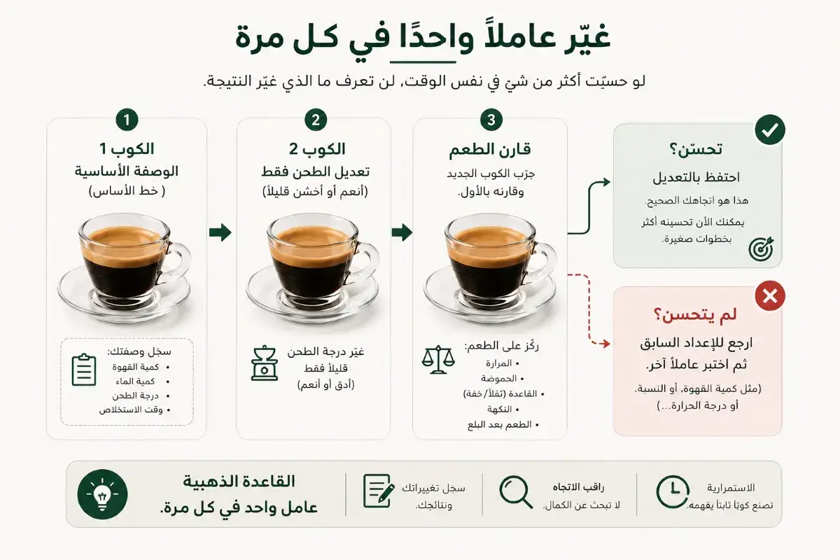 طريقة تحسين طعم القهوة بتغيير عامل واحد في كل مرة