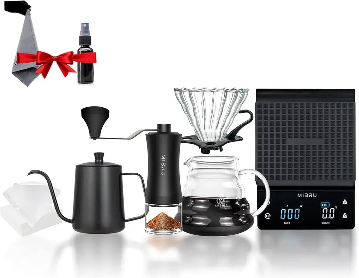 طقم MIBRU V60 من 9 قطع مع مطحنة وميزان وغلاية