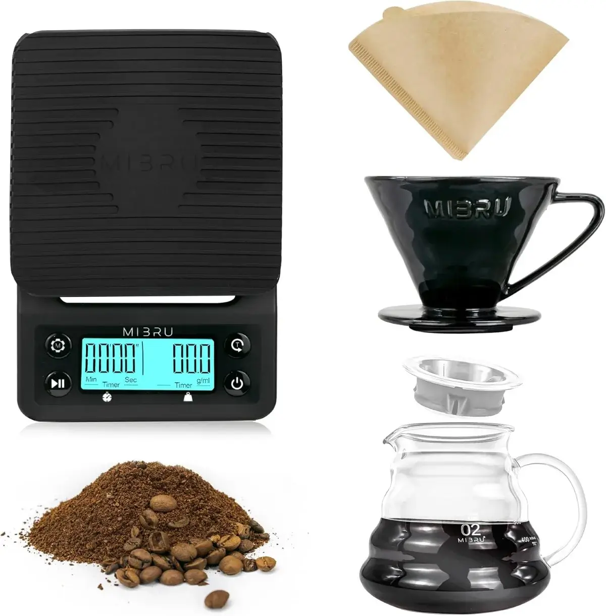 طقم MIBRU V60 من 4 قطع مع ميزان وسيرفر وقمع وفلتر