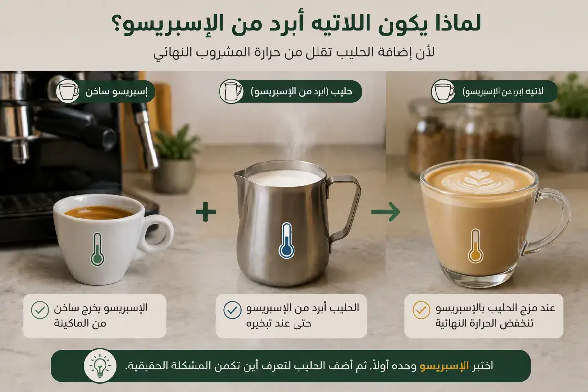 تأثير إضافة الحليب على حرارة اللاتيه مقارنة بالإسبريسو