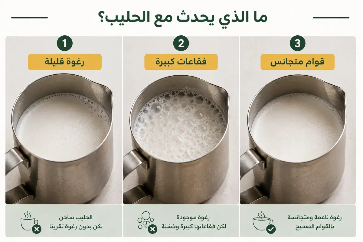 الفرق بين الحليب بدون رغوة والفقاعات الكبيرة ورغوة الحليب الناعمة