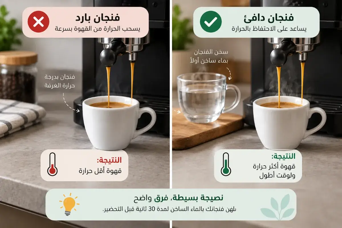 تسخين فنجان الإسبريسو قبل تحضير القهوة للمساعدة على الاحتفاظ بالحرارة