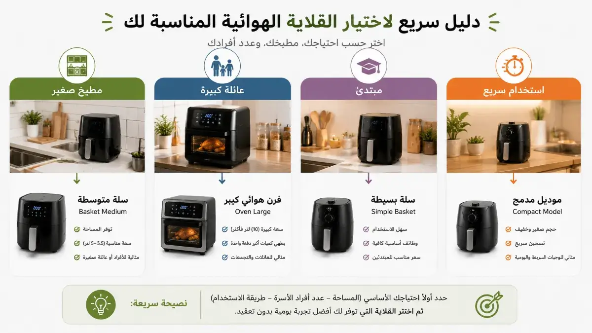 دليل سريع لاختيار القلاية الهوائية المناسبة حسب الاستخدام