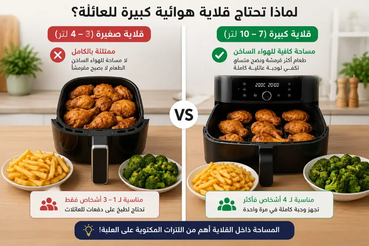 مقارنة بين القلاية الهوائية الصغيرة والكبيرة للعائلات