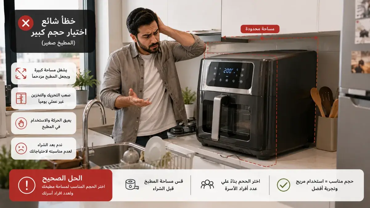 اختيار قلاية هوائية كبيرة بشكل غير مناسب للمطبخ